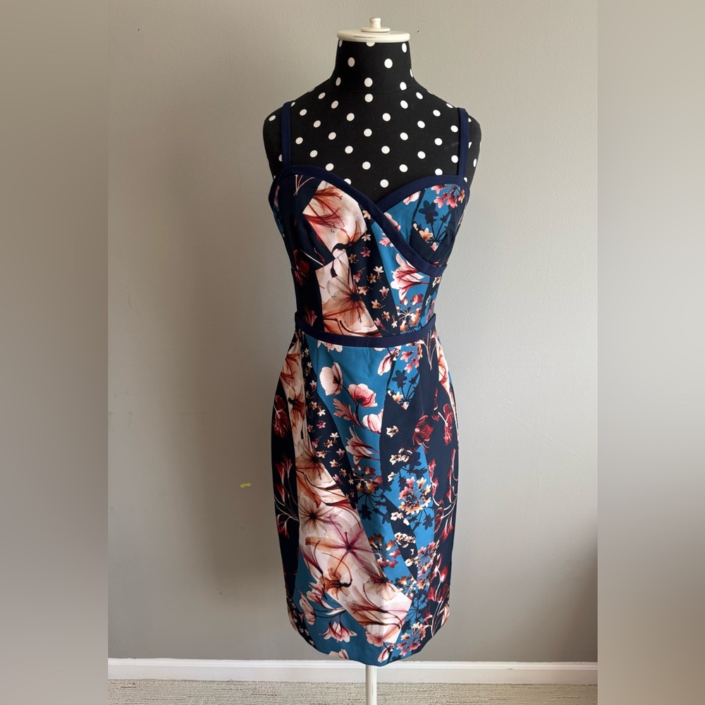 NWT Black Halo Blue and Pink Daria Sheath Midi Dress - Picture 2 of 7